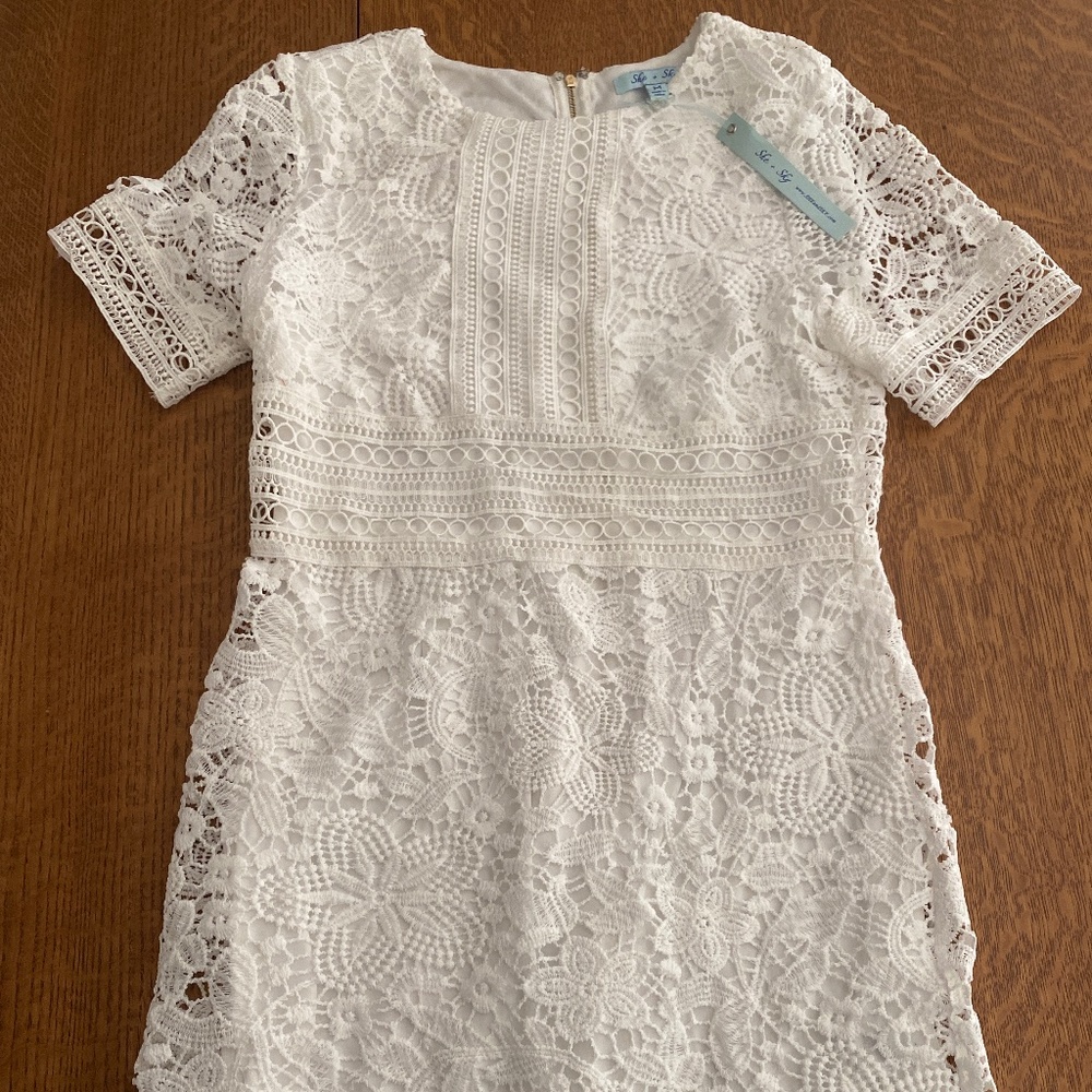 White knit lace dress